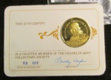24K Gold-plated Sterling Silver Franklin Mint Charter Member Medal.