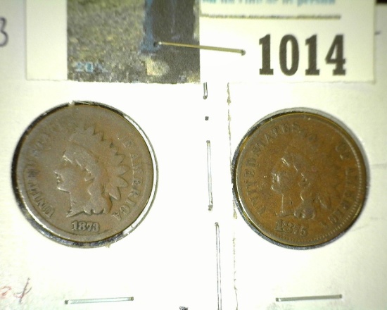 1873 & 1875 Indian Head Cents, both Good++.