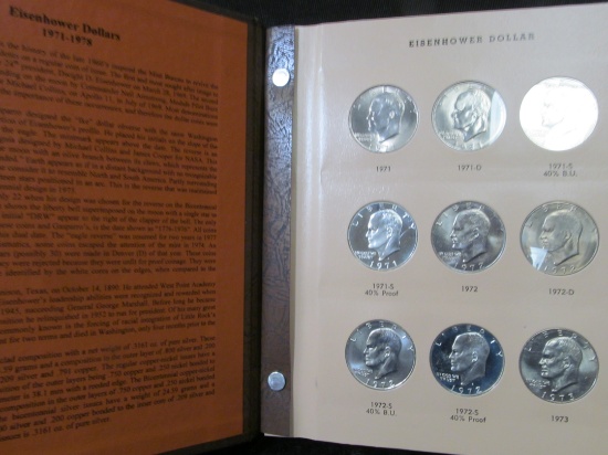 1971-78 Complete Set of Eisenhower Dollars in a World Coin Library Album.  Includes all the Silver i