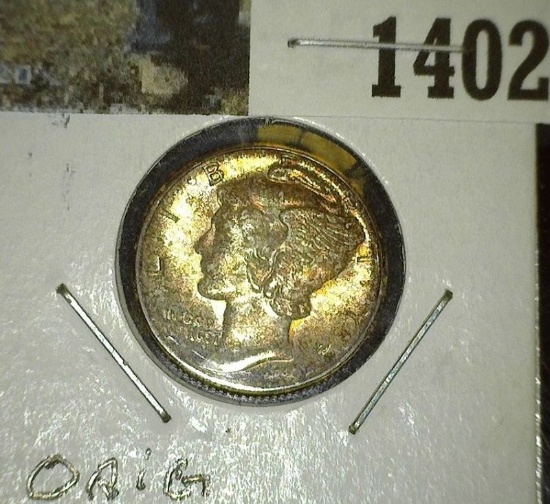 1941 D Mercury Dime, Brilliant Uncirculated with spectacular toning.