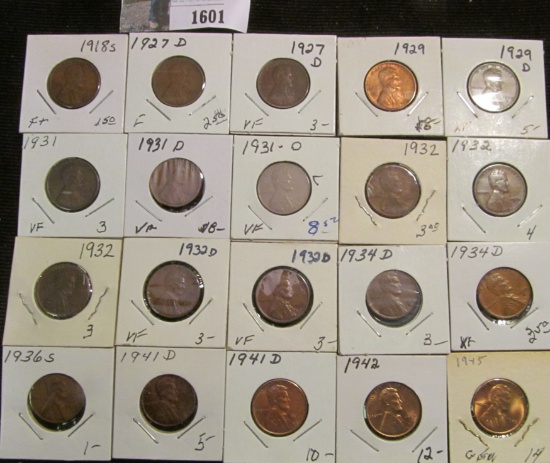 (20) Old Carded Lincoln Cents, priced according to grade at over $100. Grades up to BU.