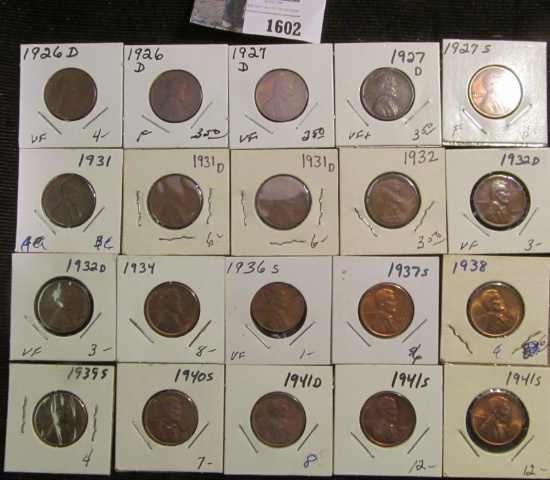 (20) Old Carded Lincoln Cents, priced according to grade at over $100. Grades up to BU.