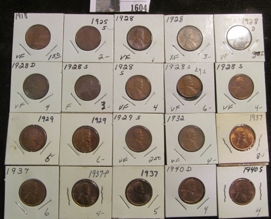 (20) Old Carded Lincoln Cents, priced according to grade at over $70. Grades up to BU.