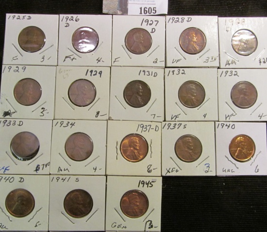 (18) Old Carded Lincoln Cents, priced according to grade at over $90. Grades up to BU.