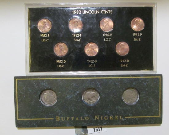 1982 BU Seven-piece Variety Cent Set & a Three-piece Set of Encased Buffalo Nickels.