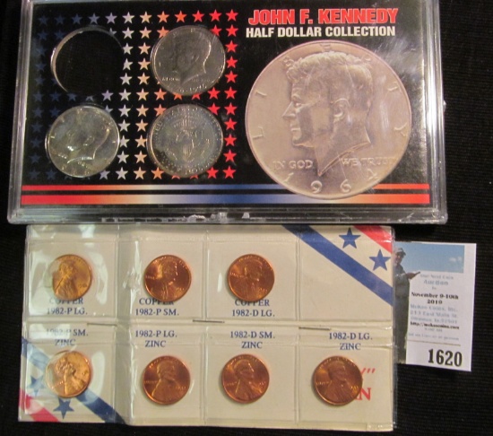 1982 BU Seven-piece Variety Cent Set & a three-piece Set of Encased John F. Kennedy Half Dollars (in