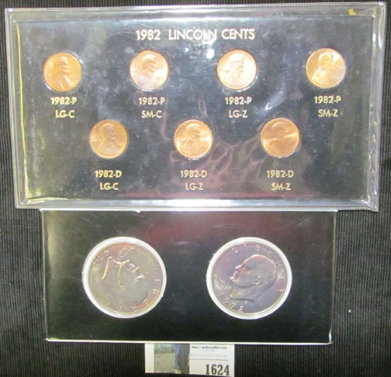 1982 BU Seven-piece Variety Cent Set & 1972 P & D Eisenhower Dollars in a special holder.