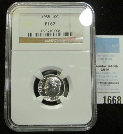 1958 P Roosevelt Dime NGC clabbed "PF67".