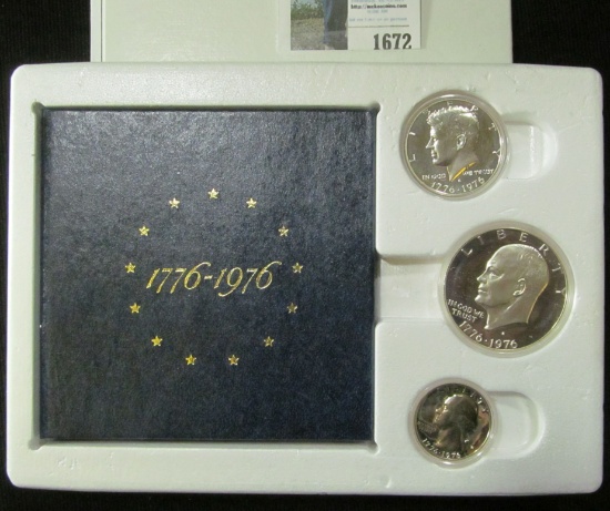 1976 S U.S. Three Piece Silver Proof Set in original box of issue.