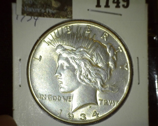 1934 P Peace Silver Dollar, nice High grade.