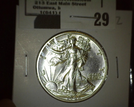 1942 S Walking Liberty Half Dollar, Super Brilliant.