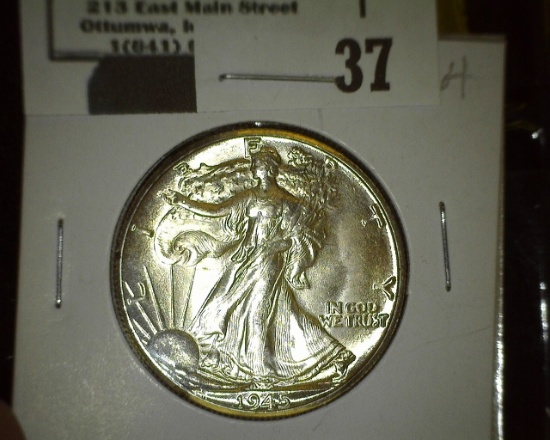 1945 D Walking Liberty Half Dollar, Brilliant Uncirculated.