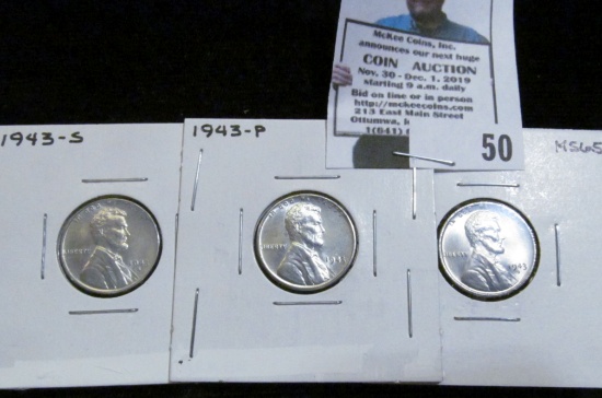 1943 P, D, & S Lincoln Cents in Super high grades, with lots of sheen.