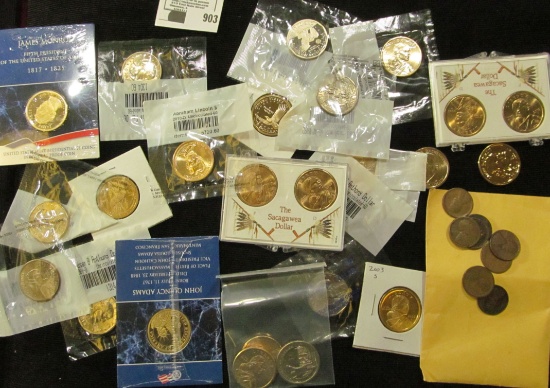 Group of Wheat Cents labeled "Bad Dates"; & (24) Golden Dollar Coins, many of which came from Little