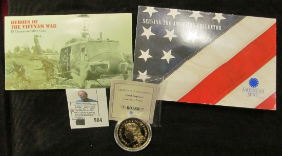 "Heroes of the Viet Nam War $5 Commemorative Coin" from the Marshall Islands and in original packagi
