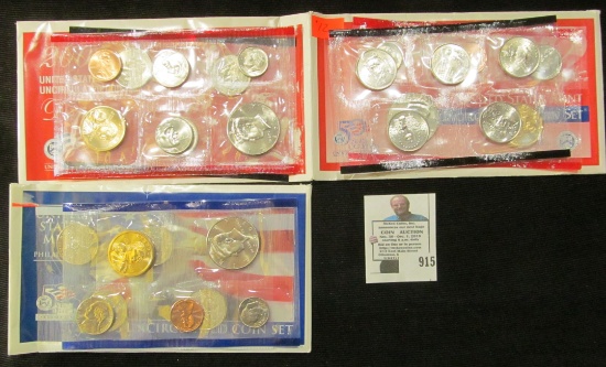 2002 Denver Mint Set; 2003 Philadelphia Mint Set; & 2005 Denver Mint Set, all in original cellophane