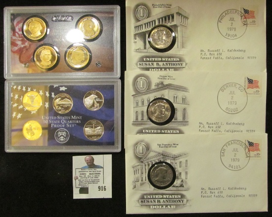1979 P, D, & S Susan B. Anthony Dollar Covers with coins; 2007 S Quarters Proof Set; & 2007 S Presid