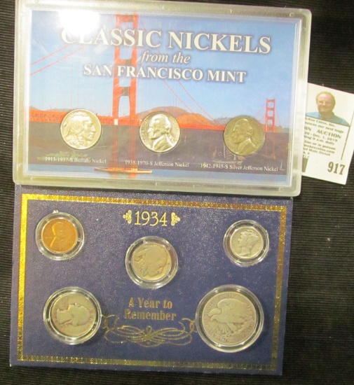 1934 "A Year To Remember" five-piece Coin set in a special holder. Cent to Walking Liberty Half Doll
