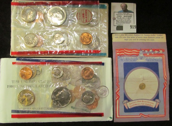 Miniature Replica of the U.S. Twenty Dollar Gold Piece; 1968 & 1989 U.S. Mint Set original as issued