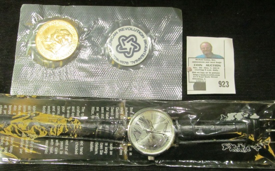 Statue of Liberty Wristwatch, appears new in package; & 1776-1976 American Revolution Bicentennial m
