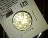 1914 Canada Sterling Silver Quarter.