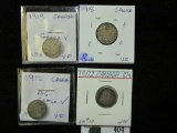 1902, 12, 18, & 19 Canada Silver Dimes.