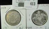 1958 & 1959 Canada Elizabeth II Silver Half-Dollar,