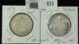 1958 & 1960 Canada Elizabeth II Silver Half-Dollar,