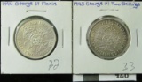 1943 & 1944 Great Britain Silver Two Shilling Coins. World War II era.