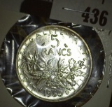 1960 France Silver Five Francs, BU.