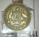1931 Australia Silver Two Shilling OneFlorin Coin.