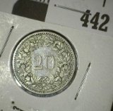 1884 Switzerland 20 Rappen Coin.