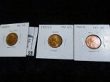 1952 P, D, & S Lincoln Cents in high grades, Red with lots of luster.