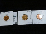 1954 P, D, & S Lincoln Cents in high grades, Red with lots of luster.