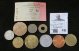 (10) Old Tokens including a couple from Elgin, Iowa & a Muscatine Bridge Ticket.