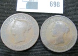 1870 & 1892 Ceylon large Five Cent Coppers depicting Queen Victoria.