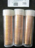 1975 D, 76 P, & 77 P Gem BU Solid date rolls of Lincoln Cents stored in plastic tubes.