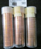 1973D, 75 D, & 77 P Gem BU Solid date rolls of Lincoln Cents stored in plastic tubes.