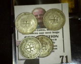 1941, 42, 43, & 44 World War II Silver Great Britain Three Pence Coins.