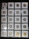 Twenty-pocket plastic page with (19) Mercury Dimes, includes a 1931P, D, S, as well as some coins ap