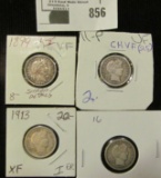 1899 P, 11P, 13P, & 16P Barber Dimes, all grading VF-EF.