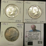 1965P, 66P, & 67P Gem BU Kennedy Half Dollars.