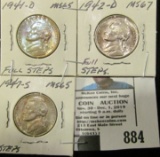 1941 D, 42 D, & 47 S Full Steps BU Jefferson Nickels.