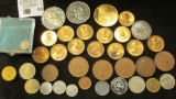 1908 Great Britain Silver Three Pence; & (35) various Foreign Coins, Tokens, and medals.