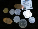(7) Different Good For Tokens and a p[air of elongated Cents. Newhall, Iowa, Dubuque, Iowa, Wisdom,