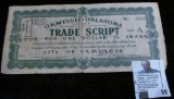 1933 Okmulgee Oklahoma Trade Script $1.00. MS #:  OK215-1B, City:  Okmulgee, Oklahoma,  Issue Date: