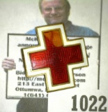 Enameled Sterling Silver Red Cross Pinback