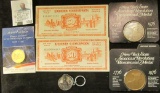 Mixed Lot Includes Vintage Food Stamp Coupons, 2 1976 Bicentennial Medals, Proof Andrew Jackson Doll