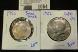 1982-P Kennedy Half Dollar Missing The Designer's Initials & a 1983-P Quarter That Has A Broad Strik