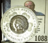 Encased Good Luck Token From The Pan American Exposition With A 1901 Indian Head Cent .  These Sell